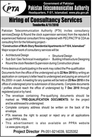 Tender Notice for Hiring of Consultancy Services for Construction of Multi Story Residential Apartments