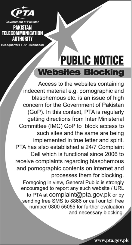 Public Notice - Websites Blocking