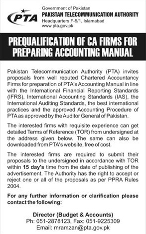 Prequalification of CA Firms for Preparing Accounting Manual