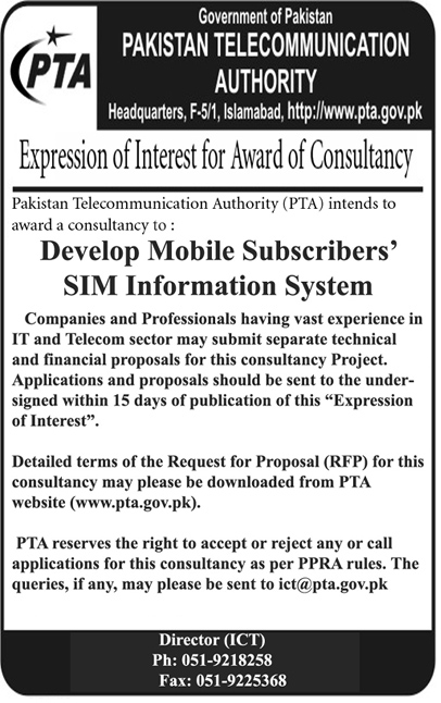  Expression of Interest for Award of Consultancy