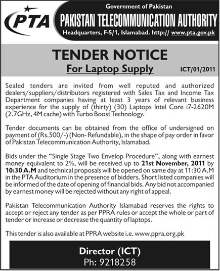 Tender Notice for Laptop Supply