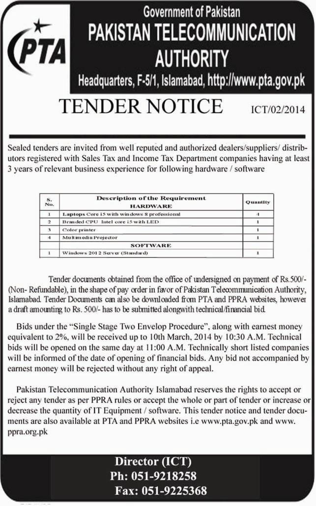 Tender Document for Procurement Supply of Hardware/Software