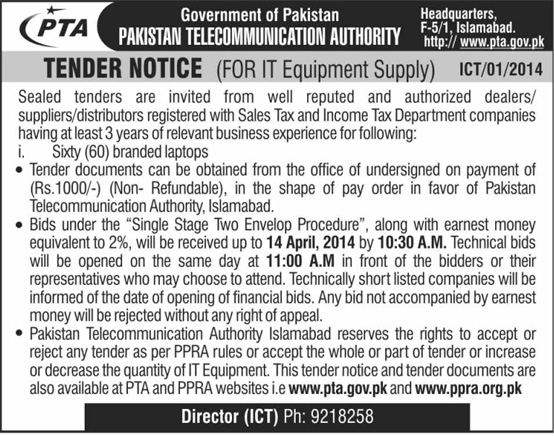 Tender Notice For IT Equipment Supply