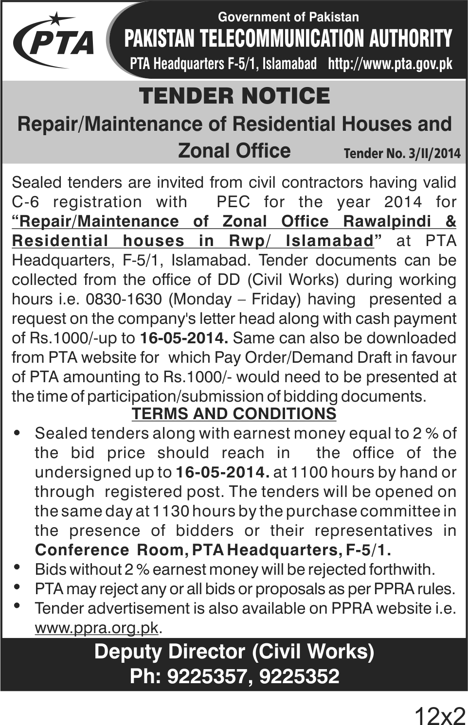  Tender Document for Repair / Maintenance of Residential Houses and Zonal Office
