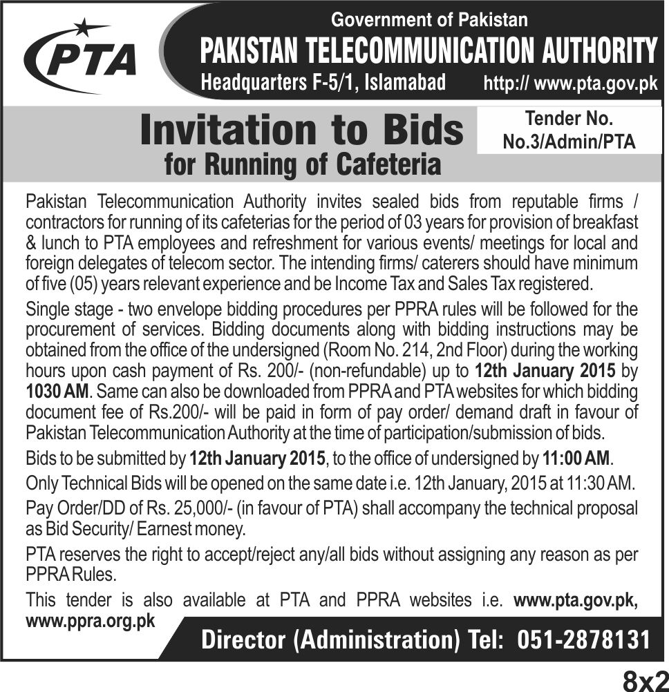 PTA invites Reputable Firms for Running its Cafeteria.